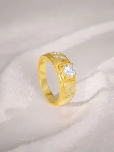 GIVA 925 Silver Golden Zircon Ornate Ring For Him Fixed Size Indian - 17