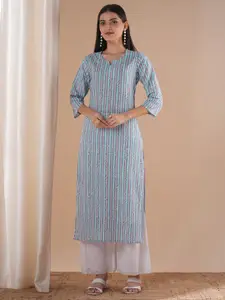 FASHOR Floral Printed Notch Neck Pure Cotton Straight Kurta