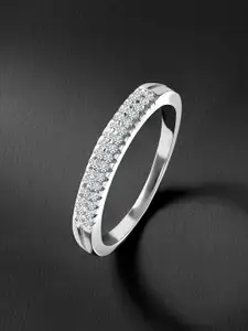 Peora Sterling Silver Rhodium-Plated Cubic Zirconia Studded Finger Ring