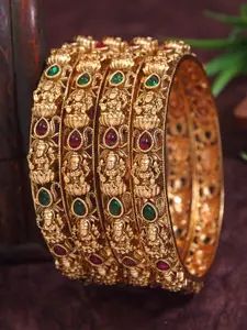 SGA FASHION Set Of 4 Gold-Plated Stone Studded Temple Bangles