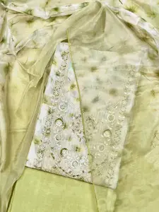 Panzora Floral Embroidered Zari Work Organza Unstitched Dress Material