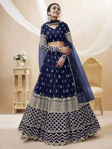 DIVASTRI Embroidered Mirror Work Semi-Stitched Lehenga & Unstitched Blouse With Dupatta
