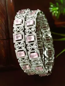 SGA FASHION Set Of 2 Silver-Plated AD Studded Bangles