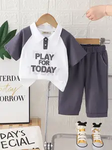 INCLUD Boys Typographic Printed Short Sleeves Polo T-Shirt With Pants