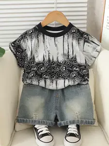INCLUD Boys Printed Round Neck T-shirt With Shorts