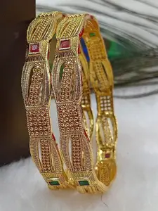 SGA FASHION SGA FASHIO Set Of 2 Gold-Plated AD Studded Temple Bangles