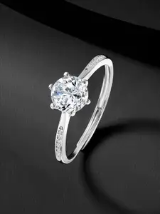 Peora Sterling Silver Rhodium-Plated Cubic Zirconia Studded Finger Ring