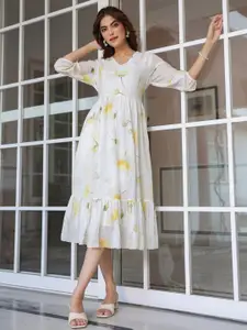 Janasya Floral Printed Tiered Ethnic Dress