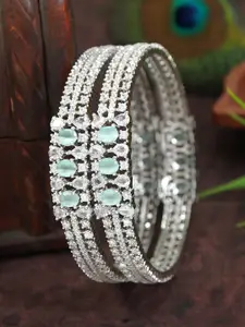 SGA FASHION Set Of 2 Silver-Plated American Diamond Studded Bangles