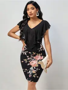 all about you Women Floral Print Ruffles Bodycon Dress