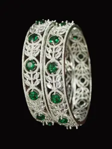 SGA FASHION SGA FASHIO Set Of 2 Silver-Plated AD Studded Bangles