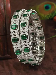 SGA FASHION Set Of 2 Silver-Plated American Diamond Studded Polish Bangles