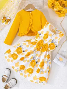 INCLUD Girls Floral Printed Fit & Flare Maxi Dress With Bow