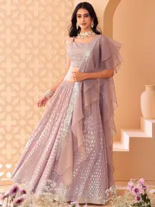 DIVASTRI Embroidered Sequinned Semi-Stitched Lehenga & Unstitched Blouse With Dupatta