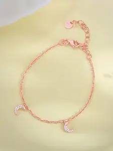 GIVA Kid's 925 Silver Rose Gold-Plated Zircons Studded Crescent Anklets