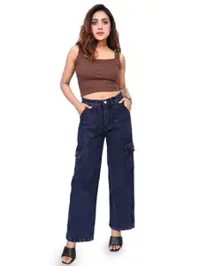 kitty-fashion Women Jean Wide Leg High-Rise Low Distress Jeans