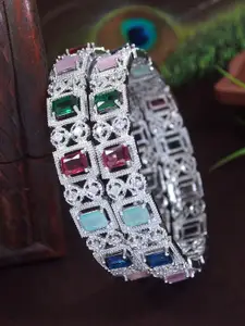 SGA FASHION Set Of 2 Silver-Plated AD Studded Bangles