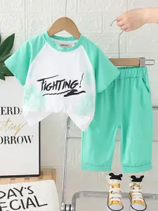 INCLUD Boys Typographic Printed Round Neck T-shirt With Trousers