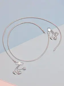 LeCalla 925 Sterling Silver-Plated Artificial Stones Studded And Beaded Anklet