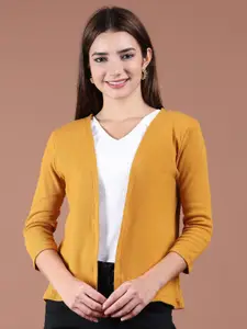 UnaOne Self Design V-Neck Pure Cotton Open Front Shrug