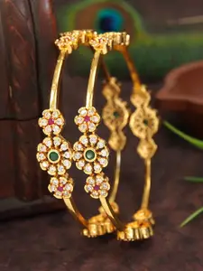 SGA FASHION Set Of 2 Gold-Plated AD Studded Bangles