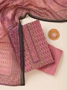 Koskii Paisley Printed Thread Work Chanderi Unstitched Dress Material