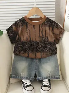 INCLUD Boys Printed Round Neck T-shirt With Shorts