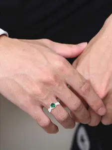 LeCalla Men 925 Sterling Silver Plated Cubic Zirconia Studded Ring