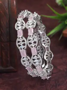 SGA FASHION Set Of 2 Silver-Plated American Diamond Studded Polish Bangles