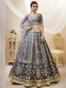 DIVASTRI Embroidered Mirror Work Semi-Stitched Lehenga & Unstitched Blouse With Dupatta