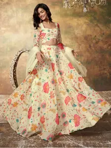 DIVASTRI Floral Printed Organza Semi-Stitched Lehenga & Unstitched Blouse With Dupatta