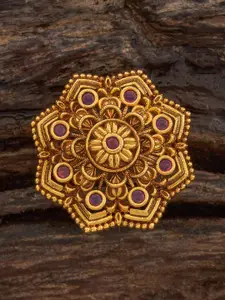 Kushal's Fashion Jewellery Gold-Plated Artificial Stones Studded Antique Finger Ring