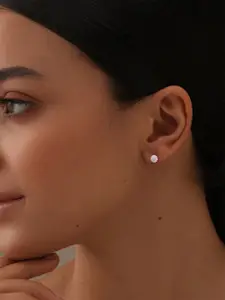 LeCalla 925 Sterling Silver Silver-Plated CZ Diamond Studded Floral Studs