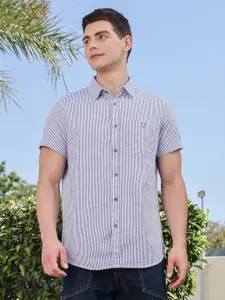 Thomas Scott Men Premium Slim Fit Pinstripes Opaque Striped Casual Shirt