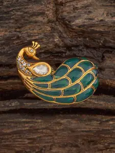 Kushal's Fashion Jewellery Embellished Bridal Victorian-Plated Kundan Peacock Finger Ring