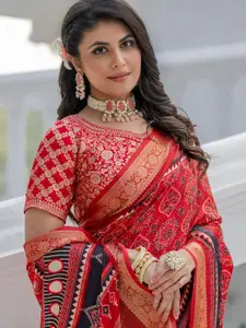 Saree mall modal Ajrak Block Zari Sungudi SareesWith Blouse Piece