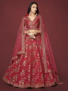 DIVASTRI Embroidered Sequinned Silk Semi-Stitched Lehenga & Unstitched Blouse With Dupatta