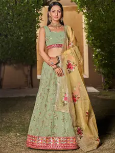 DIVASTRI Embroidered Sequinned Semi-Stitched Lehenga & Unstitched Blouse With Dupatta