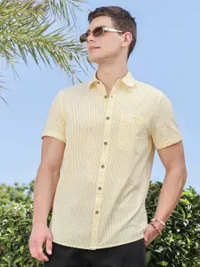 Thomas Scott Men Premium Slim Fit Pinstripes Opaque Striped Casual Shirt