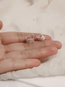 LeCalla 925 Sterling Silver Silver-Plated Studded Silver Rectangular Studs