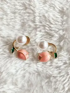 KRENOZ Gold-Plated Pearls Floral Drop Earrings