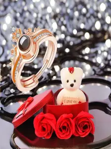 DIVASTRI Gold-Plated Stones Studded Crown Finger Ring