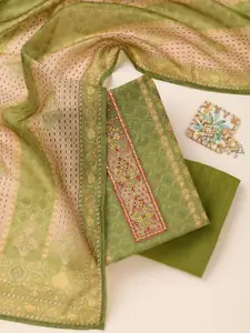 Koskii Floral Printed Thread Work Chanderi Unstitched Dress Material