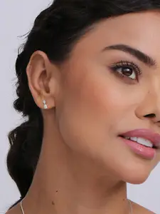 LeCalla 925 Sterling Silver Silver-Plated CZ Diamond Studded Oval Shaped Studs