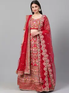 DIVASTRI Embroidered Art Silk Semi-Stitched Lehenga & Unstitched Blouse With Dupatta