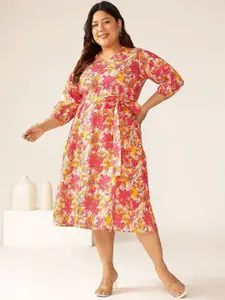 Janasya Floral Printed Pure Cotton A-line Ethnic Dress