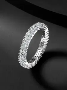 Peora Sterling Silver Rhodium-Plated Cubic Zirconia Studded Finger Ring