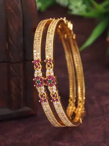 SGA FASHION Pack Of 2 Gold-Plated American Diamond Studded Bangles