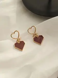 VAGHBHATT Gold-Plated Heart Shaped Drop Earrings