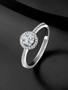 Peora Sterling Silver Rhodium-Plated Cubic Zirconia Studded Finger Ring